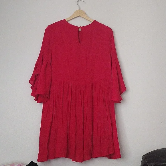 Altar'd State Embroidered Boho Dress in Red Bell Sleeve Flowy Bohemian - Picture 7 of 7